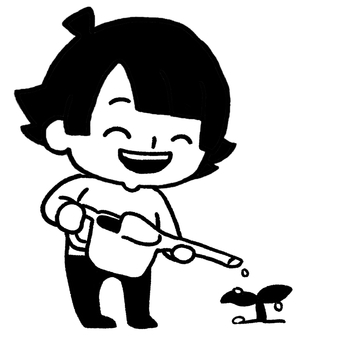 じょうろで双葉に水をあげる子ども こども,子ども,じょうろ,水やり,植物,育成,育てる,水,芽,成長のイラスト素材