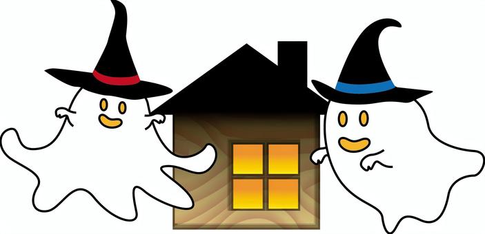 ハロウィンお化け屋敷 ハロウィン,お化け屋敷,幽霊,帽子,飛ぶ,家,ホラー,イベント,デフォルメ,コミカルのイラスト素材