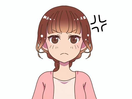 不機嫌女子 - 怒る 女の子,女,キャラクター,ミニキャラ,sdキャラ,茶髪,かわいい,不機嫌,怒る,怒りのイラスト素材