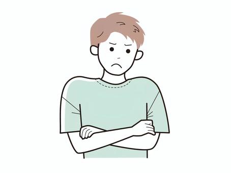 口を結び怒り眉の腕組み男性／カラー 男性,社会人,パパ,お父さん,学生,怒る,困る,疑問,悩み,相談のイラスト素材