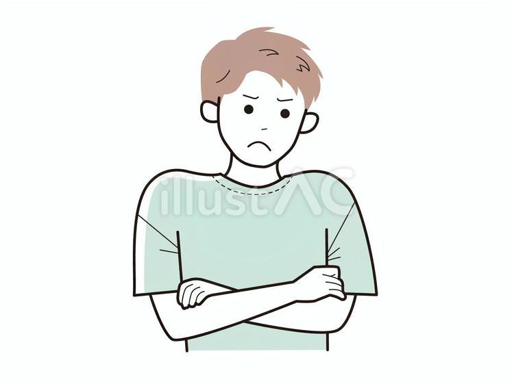 口を結び怒り眉の腕組み男性／カラー 男性,社会人,パパのイラスト素材