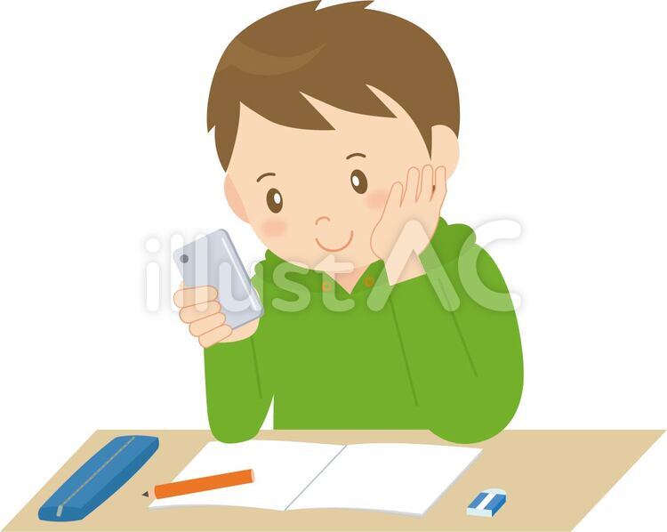 勉強する男の子　スマホいじり 勉強,スマホいじり,snsのイラスト素材