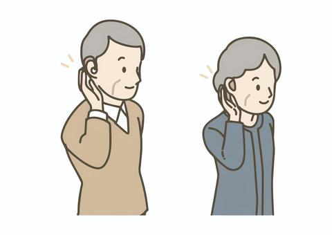 補聴器で音が聞こえるようになった高齢者 補聴器,耳,難聴,老人性難聴,高齢者,シニア,お年寄り,老夫婦,健康,福祉のイラスト素材