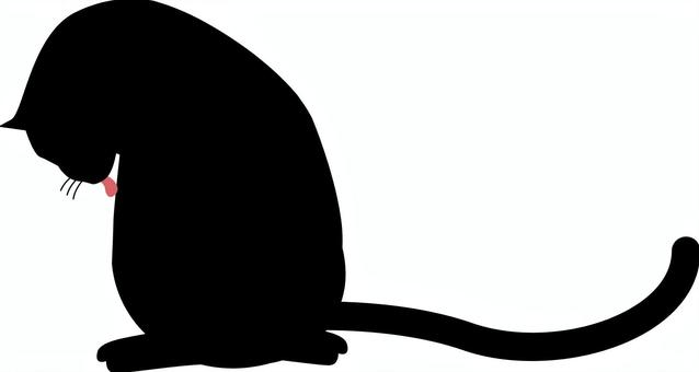 黒猫毛づくろい　 黒猫,毛づくろい,座る,舌,かわいい,野良,尻尾,ペット,動物のイラスト素材