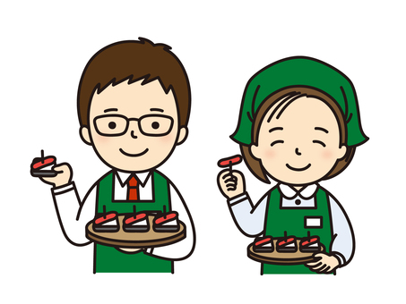 スーパーの試食販売 試食販売,実演,アルバイト,食品売り場,惣菜,試食,販売,スタッフ,食品,女の人のイラスト素材