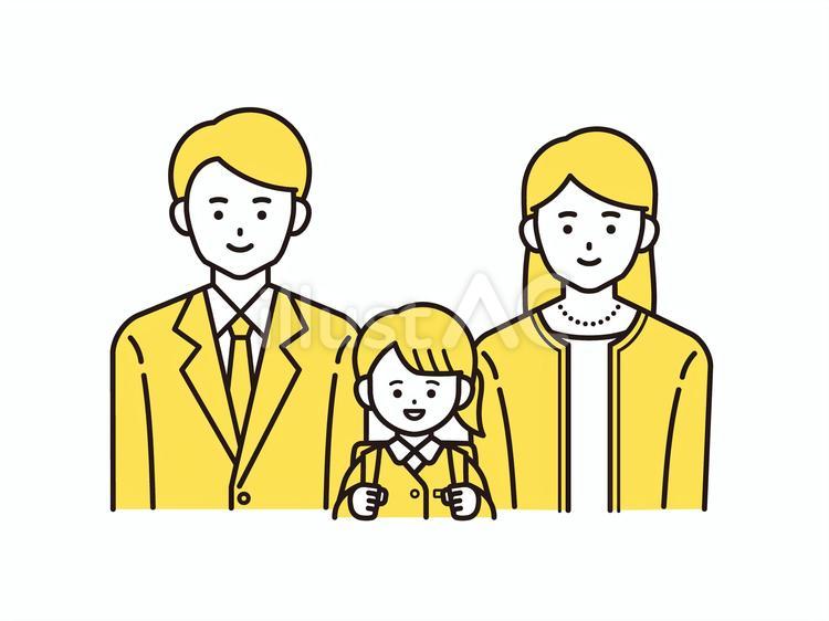女の子の入学式の家族A（黄色） 入学式,親子,家族のイラスト素材