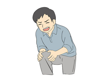 膝の痛みに悩む中年男性 膝,痛み,怪我,老化,関節痛,足,男性,中年,座る,苦痛のイラスト素材