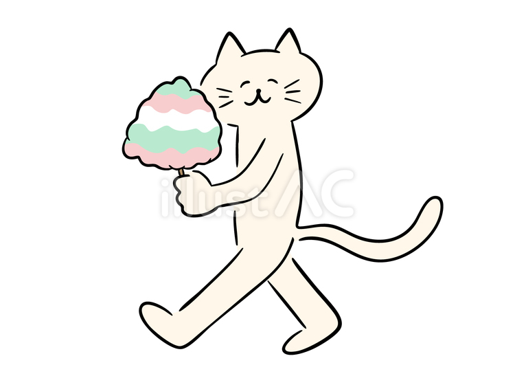 綿あめを持つ猫（カラー） グ,綿あめ,綿菓子のイラスト素材