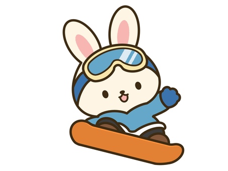 スノボーを楽しむ可愛いうさぎ うさぎ,スノボー,スポーツ,冬,動物,かわいい,おしゃれ,ワンポイント,アイコンのイラスト素材