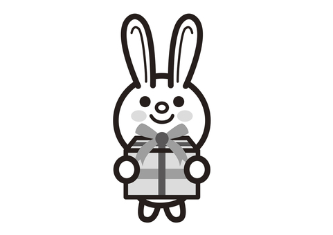 うさぎ　プレゼント　モノクロ 兎,うさぎ,ウサギ,プレゼント,プレゼントボックス,全身,present,モノクロのイラスト素材