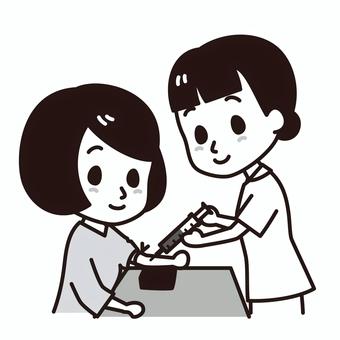採血される女性　白黒 採血,白黒,医療,血液検査,女性,看護師,人間ドック,白衣,病衣,病院のイラスト素材
