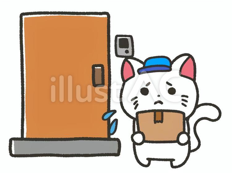 猫の配達員　困り顔　玄関 配達員,動物,猫のイラスト素材