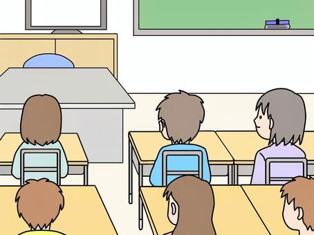 教室でテレビを観る子 学校,教室,テレビ,リモート,授業のイラスト素材