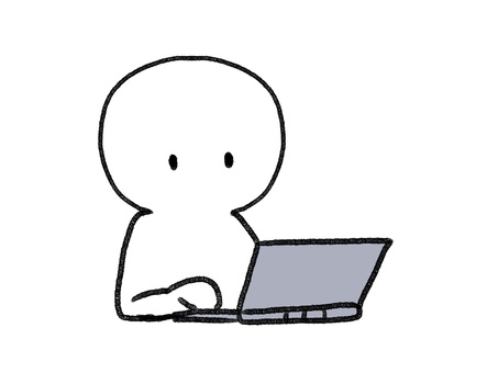 パソコンを使う棒人間 棒人間,人物,パソコン,手描き,落書き,表情,黒,シンプル,素材,背景透過のイラスト素材