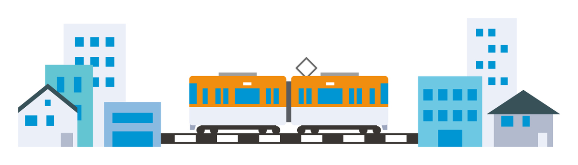 都市を結ぶ鉄道 鉄道,電車,路線,都市間,町,建物,ビル,家,交通機関,公共交通のイラスト素材