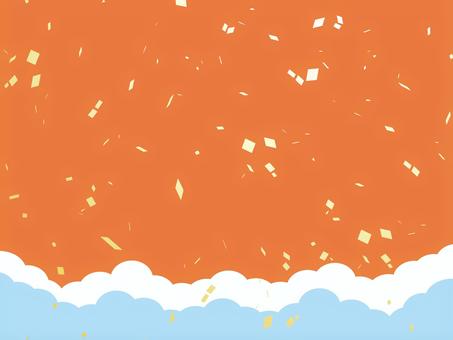 青空雲漫画背景 紙吹雪,雲,空,景色,パーティー,お祝い,背景,カラフル,漫画,キラキラのイラスト素材