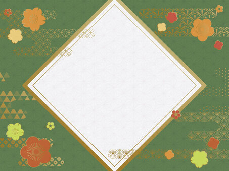 たなびく和柄の雲のゴールドフレーム  フレーム,花柄,緑,柄,模様,和柄,麻の葉,麻の葉柄,雲,七宝のイラスト素材