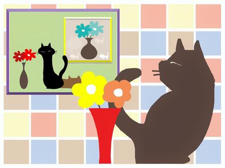 Illustration, cat, flower, picture, 