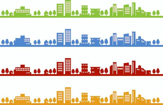 街並みラインシルエットセット11 街並み,シルエット,ライン,街,建物,ビル,オフィス,住宅街,挿絵,シンプルのイラスト素材