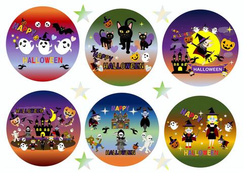 ハロウィン丸型ステッカー➁ ハロウィン,ステッカー,お化け,カボチャ,魔女,黒猫,吸血鬼,ミイラ男,オオカミ男,カラスのイラスト素材