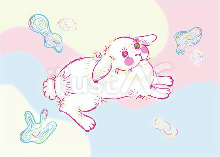 夢を彷徨ううさぎ2 手書き,手描き,うさぎのイラスト素材