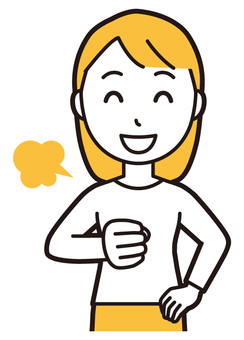  ロングヘア女性(黄)-339-バスト 任せて,女性,女の子,人物,かわいい,自信,表情,感情,笑顔,技術のイラスト素材