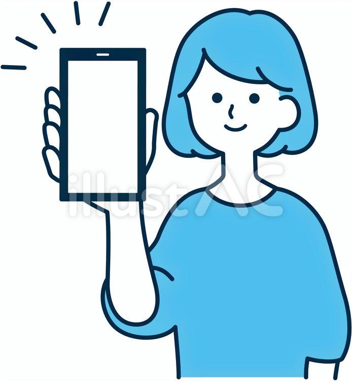 スマホ画面を見せる女性　画面空欄 スマホ,女性,画面のイラスト素材