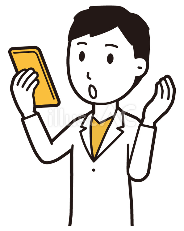  男性医師白衣(黄)-171-バスト スマホ,医者,医師のイラスト素材