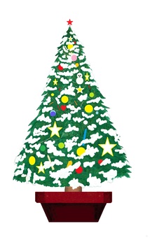雪がいっぱいのクリスマスツリー クリスマスツリー,クリスマス,樅,木,植木鉢,星,綿,雪だるま,飾り,12月のイラスト素材