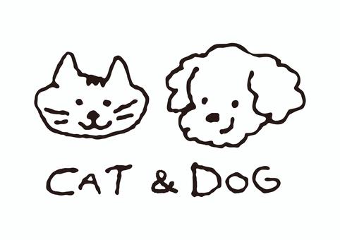 ゆるてがきの犬と猫（黒線画） 犬,猫,ペット,動物,生き物,シンプル,コンパニオン,アニマル,手描き,かわいいのイラスト素材