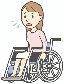 車椅子に乗って慌てている若い女性 車いす,慌てる,女性,女の子,人物,かわいい,困った,トラブル,問題,失敗のイラスト素材