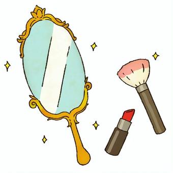 手描きのメイクセット 鏡,メイク,リップ,ブラシ,オシャレ,可愛いのイラスト素材