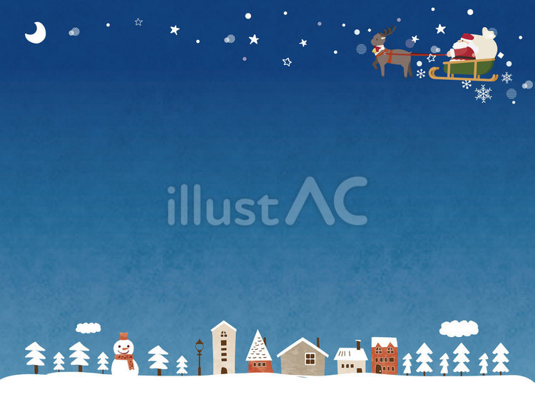 夜の街を上を飛ぶサンタクロース クリスマス,サンタクロース,街並みのイラスト素材