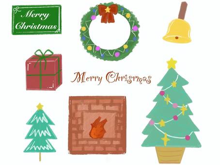クリスマスイラスト クリスマス,メリークリスマス,christmas,クリスマスツリー,クリスマスリース,ツリー,暖炉,プレゼント,ハンドベルのイラスト素材
