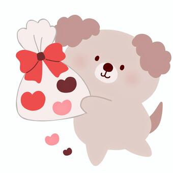 ラッピングチョコを持った犬 バレンタイン,犬,チョコレート,動物,ハート,ラッピング,プレゼント,絵本,可愛い,ゆるいのイラスト素材