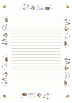 冬用のおたより便箋　A4 便箋,かわいい,雪だるま,こたつ,犬,かまくらのイラスト素材