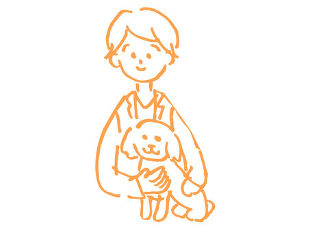 獣医さんの線画① 犬,獣医,獣医師,治療,かわいい,女性,スクラブ,医師,先生,スタッフのイラスト素材