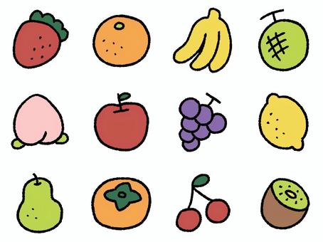Illustration, fruit, strawberry, mandarin orange, 