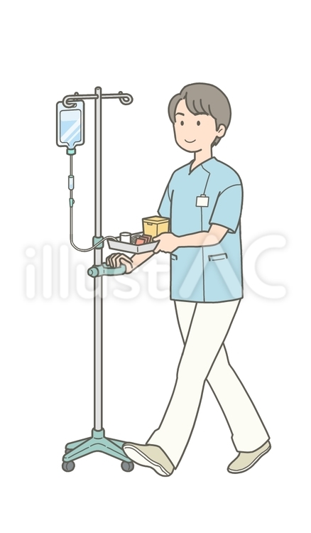 看護師　男性　点滴準備　歩行 歩く,歩行,徒歩のイラスト素材