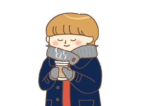 ホットドリンクでリラックスしている女性２ 女性,冬,ホットドリンク,マフラー,手袋,コート,冬服,休憩,屋外,散歩のイラスト素材