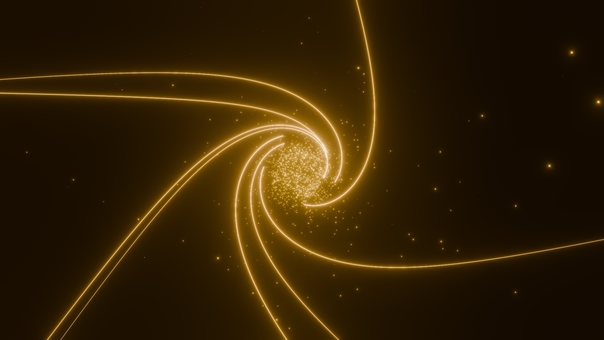 黄色い光の線が渦を巻く幻想的な背景 背景,光,粒,線,渦,ラメ,キラキラ,壁紙,輝き,幻想的のイラスト素材
