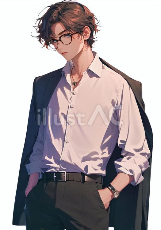 ジャケットを羽織っている男性 男性,若者,メガネのイラスト素材