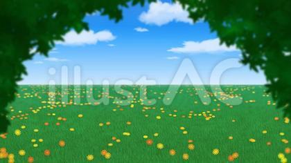 木陰から見える草原と花の背景 16:9
