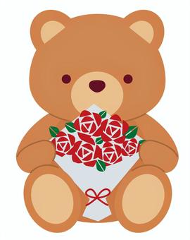 花束を持ったテディベア テディベア,花束,花,くま,ぬいぐるみ,プレゼント,おもちゃ,お座り,リボン,かわいいのイラスト素材