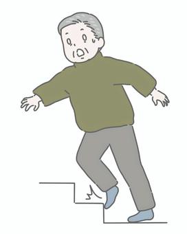 室内の段差でつまずくおじいさん 高齢者,シニア,男性,段差,つまずく,転倒,危険,注意喚起,介護,冬のイラスト素材