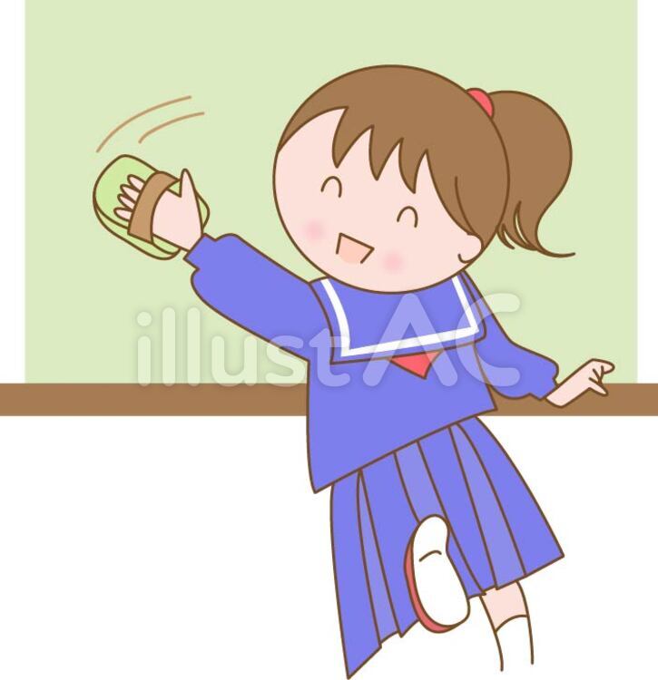 黒板を消す学生 黒板,学校,学生のイラスト素材