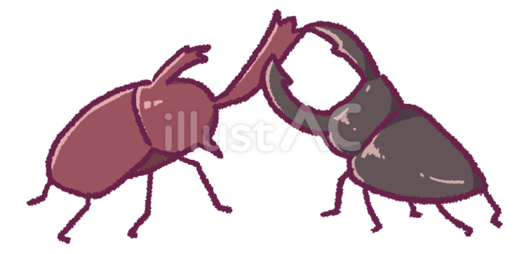 虫相撲の手描きイラスト 虫相撲,カブトムシ,クワガタのイラスト素材