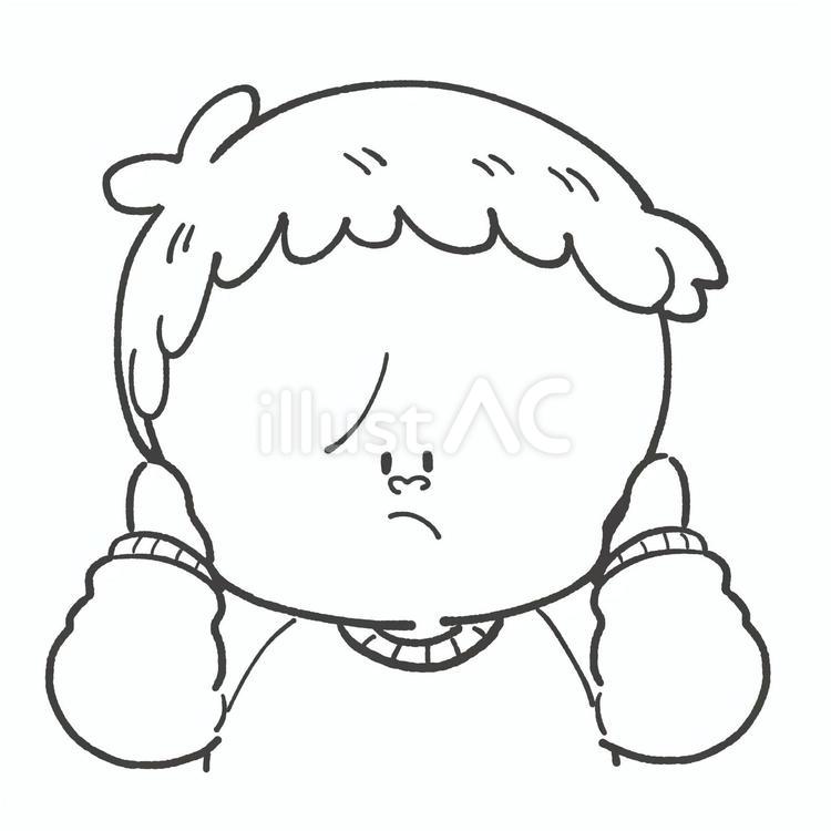 聴覚過敏の子どもの白黒手描きイラスト1 聴覚過敏,騒音,うるさいのイラスト素材