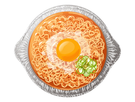 インスタントラーメン(アルミ鍋)2 インスタントラーメン(アルミ鍋)2 ラーメン,インスタント,ちぢれ麺,麺類,料理,食べ物,卵,ネギ,スープのイラスト素材