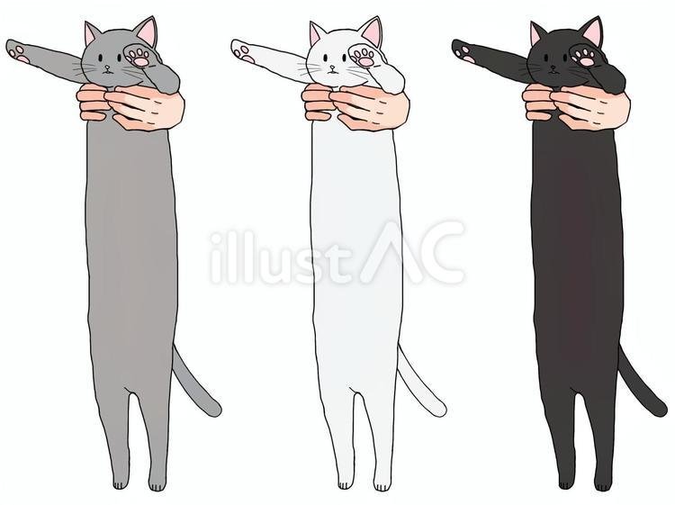 伸びる猫(灰色白黒) 伸びる,猫,にゃんこのイラスト素材